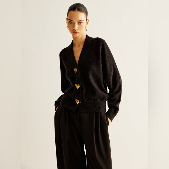 Commense Wool-Blend Heart Button Cardigan Brass Retro Valentines Romantic Love - Picture 14 of 14